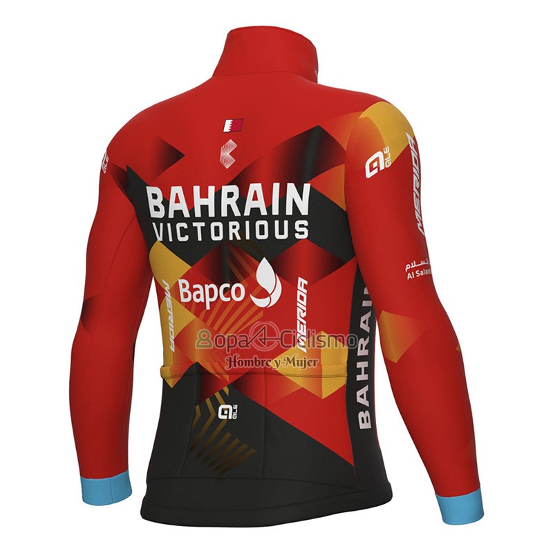 Bahrain Victorious Ropa Ciclismo Culotte Largo 2023 Mangas Largas Rojo Negro